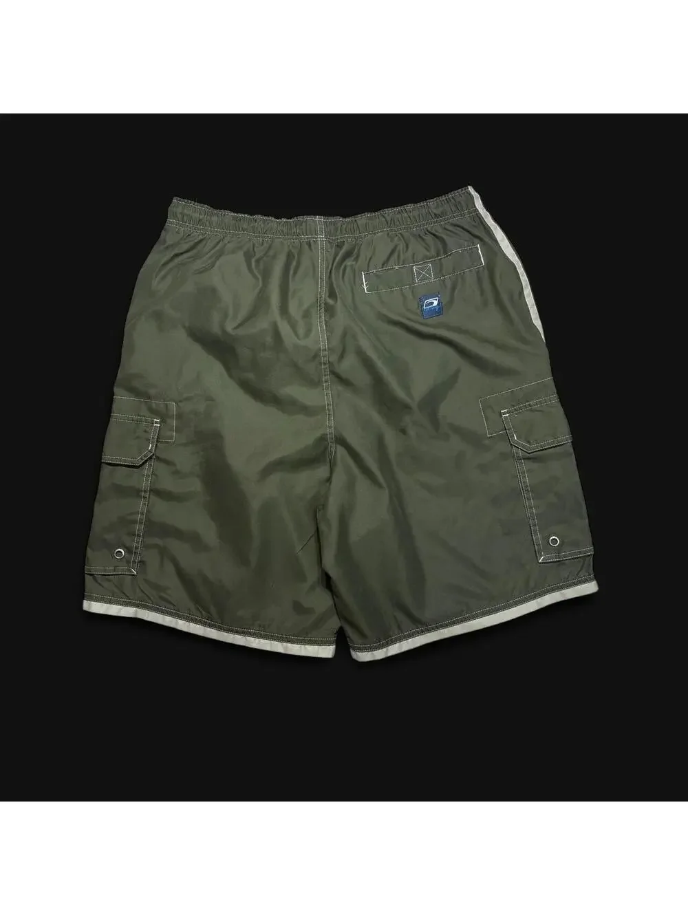 90s y2k indie old navy olive green swim shorts with strips on the side